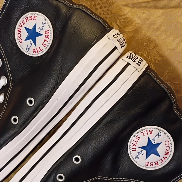 CONVERSE All Star Black Leather High-Top Sneakers Men's 9.5 Women's 11.5 - Picture 8 of 12